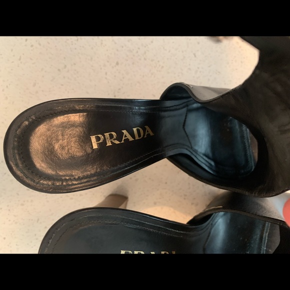 Prada Black Leather Wooden Block Heel - Picture 12 of 14